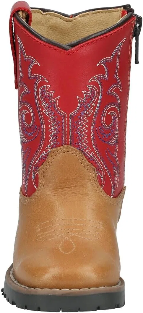 Детские сапоги для девочек с квадратным носком из кожи Autry Smoky Mountain Boots, Tan/Red — фото 2