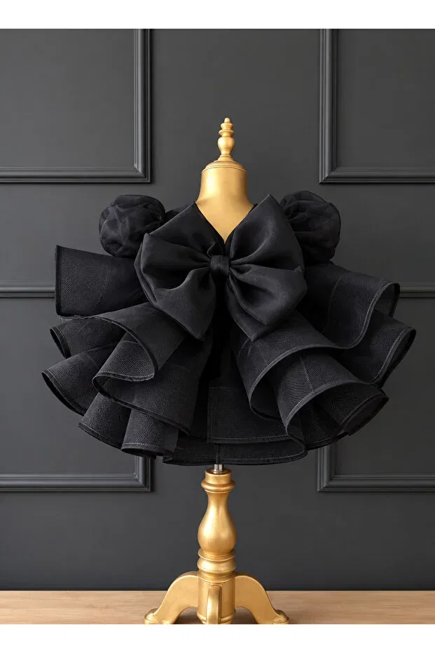 Детское платье для девочек с коротким рукавом-фонарик Laresse, Black