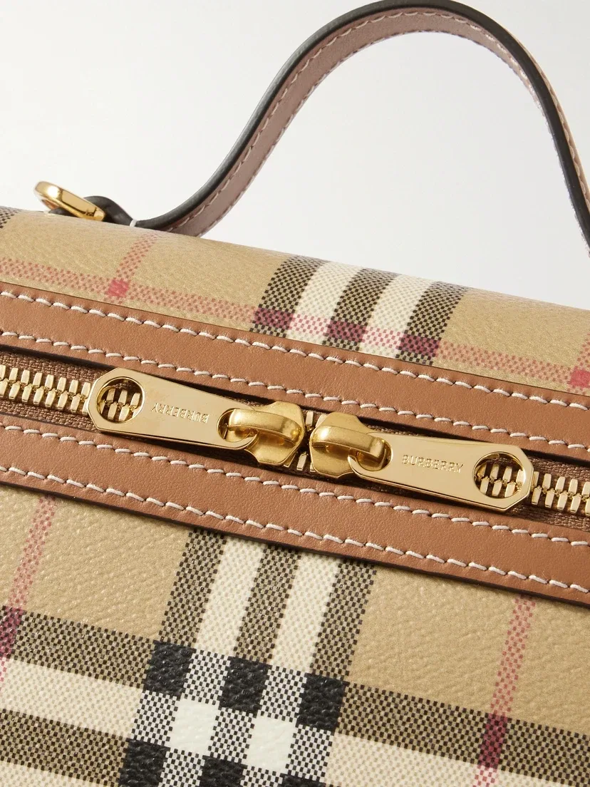 Косметичка-кейс в клетку с кожаной отделкой BURBERRY, коричневый — фото 4