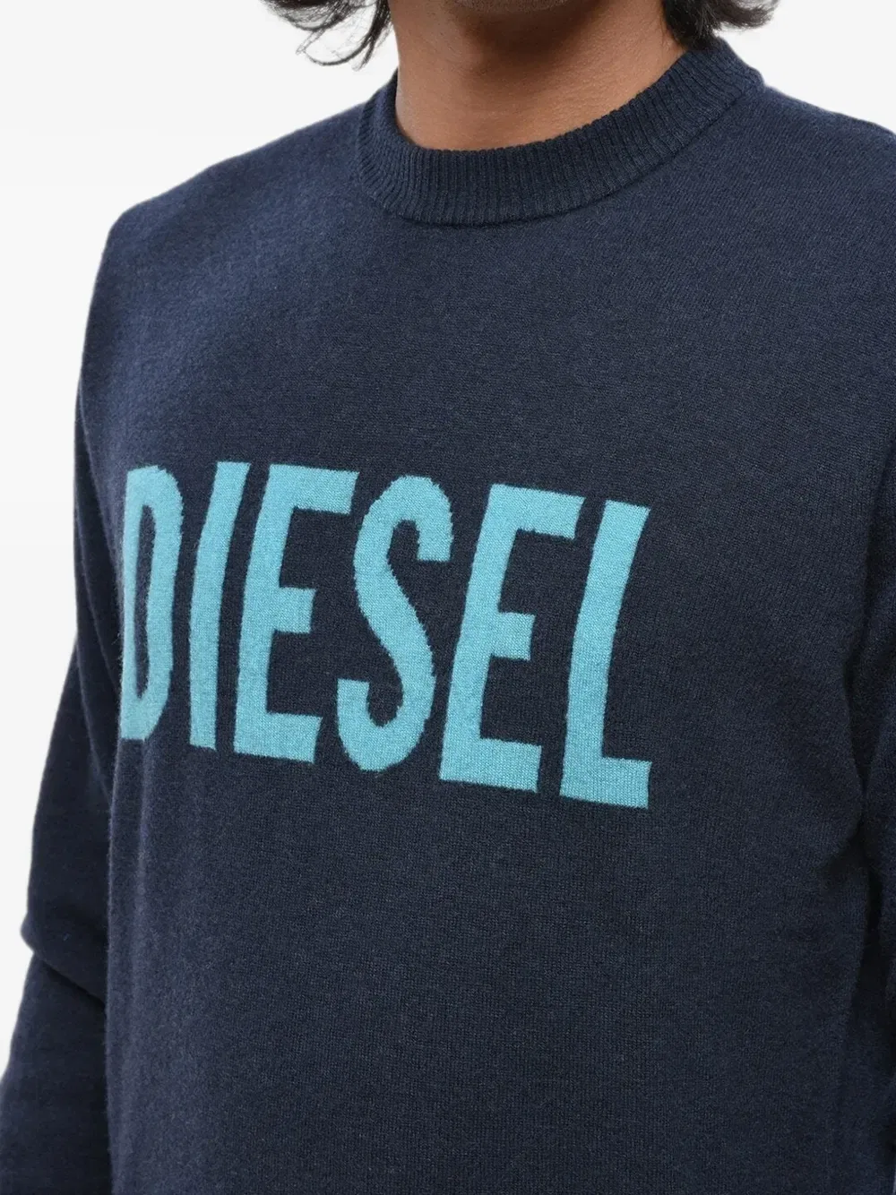 Свитер с круглым вырезом и логотипом жаккардовым плетением Diesel, синий — фото 4