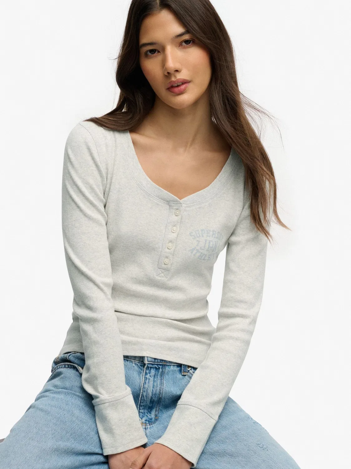 Топ с пуговицами, Slim Fit, Athletic Button Down Long Sleeve Superdry, Серый