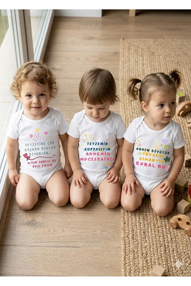 Детский комплект боди для новорожденных с принтом Auntie themed 3-piece baby bodysuit set Hazden, White — фото 3