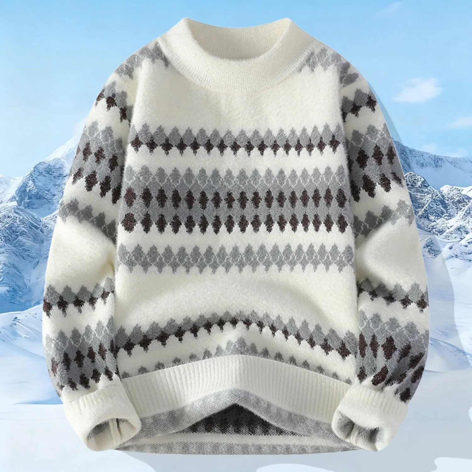 Мужской свитер с жаккардовым узором Retro Jacquard Knit, 4-light Grey — фото 2