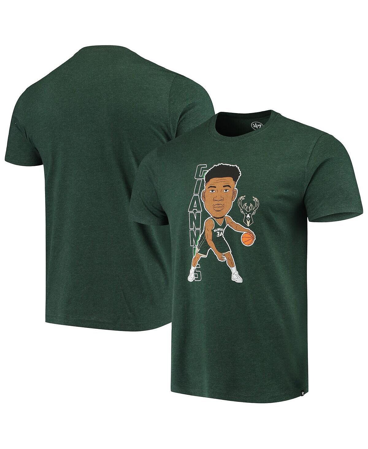 

Мужская футболка '47 giannis antetokounmpo heather hunter green milwaukee bucks bobblehead '47 Brand, зеленый