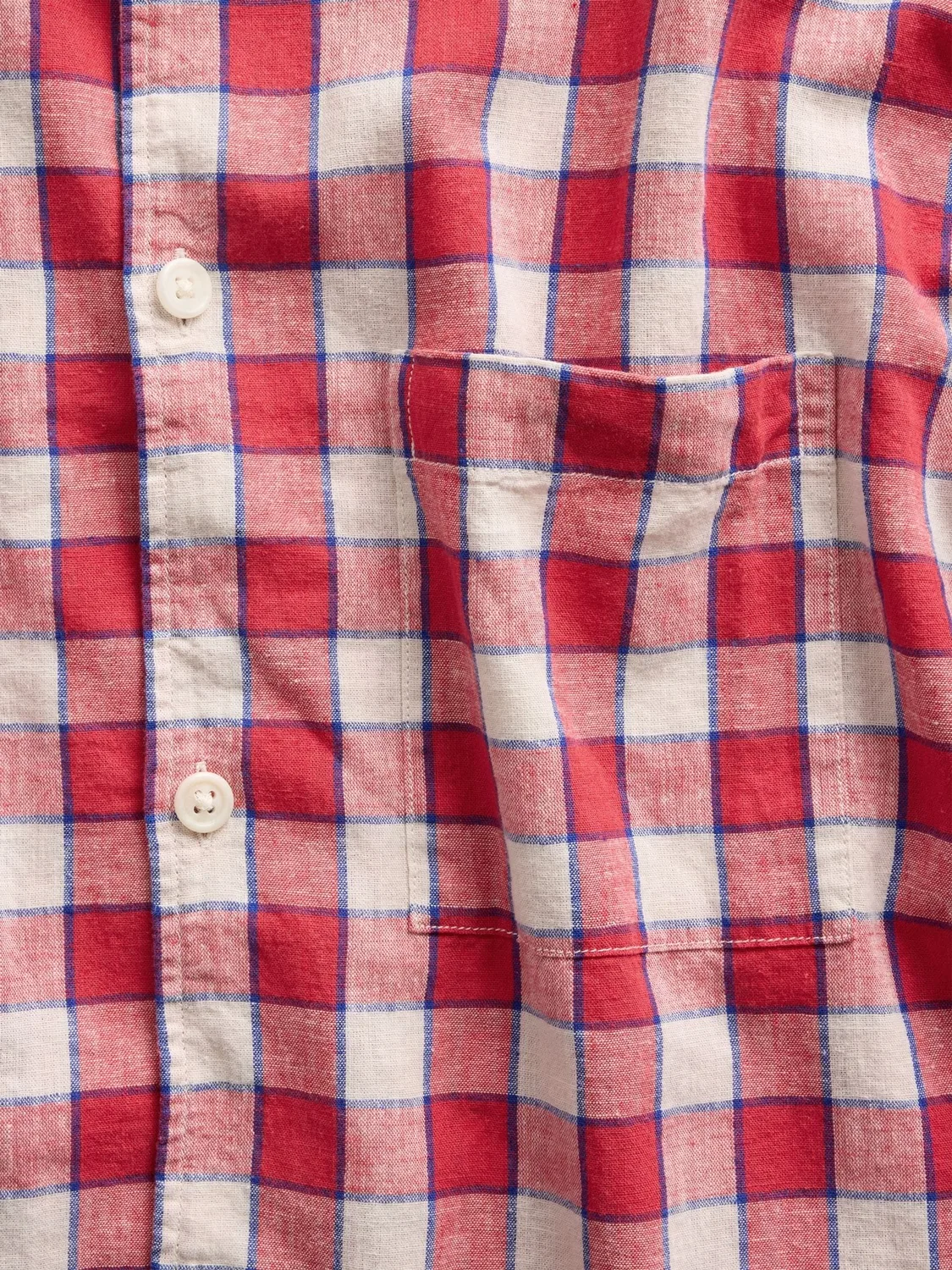 Рубашка из льна и хлопка Gap Red Check, свободный крой — фото 4
