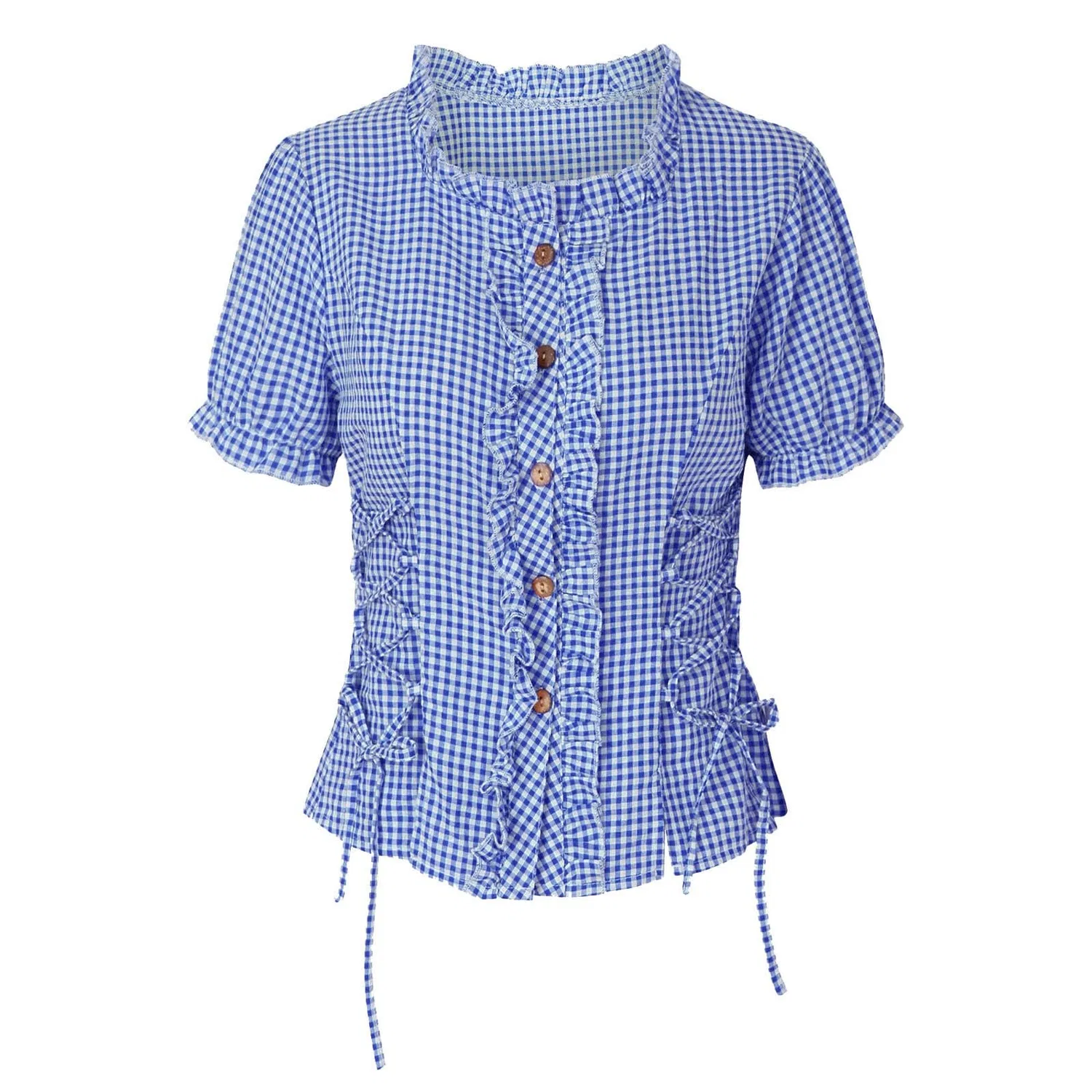 Женская блузка с длинным рукавом Dirndl Blouses Black Blouse Elegant Chiffon Shirt Blouse 19th Century Renaissance Folk Party Medieval Elegant Top Decorative Buttons Embroidery Long Sleeves Bavarian Trachten, Blue — фото 4