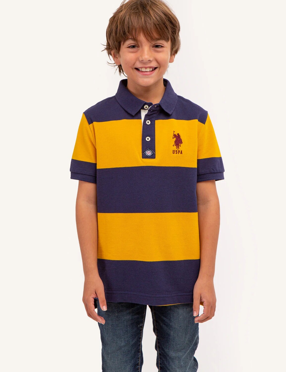 

Футболка поло U.S. Polo Assn. Boys Rugby Stripe, темно-желтый/темно-синий