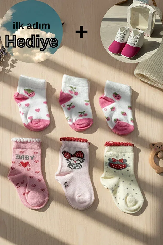 Детские носки для девочек хлопковые с принтом First step shoes gift 6 pairs baby girl socks combination Senihan, Model 2