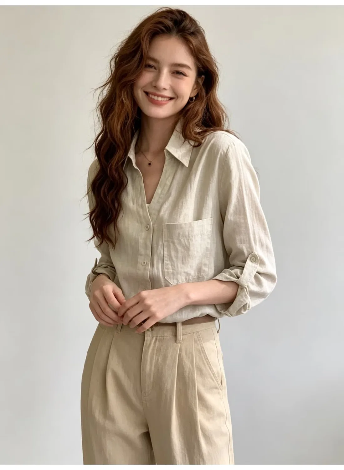 Рубашка с длинным рукавом и отложным воротником Zara — фото 3
