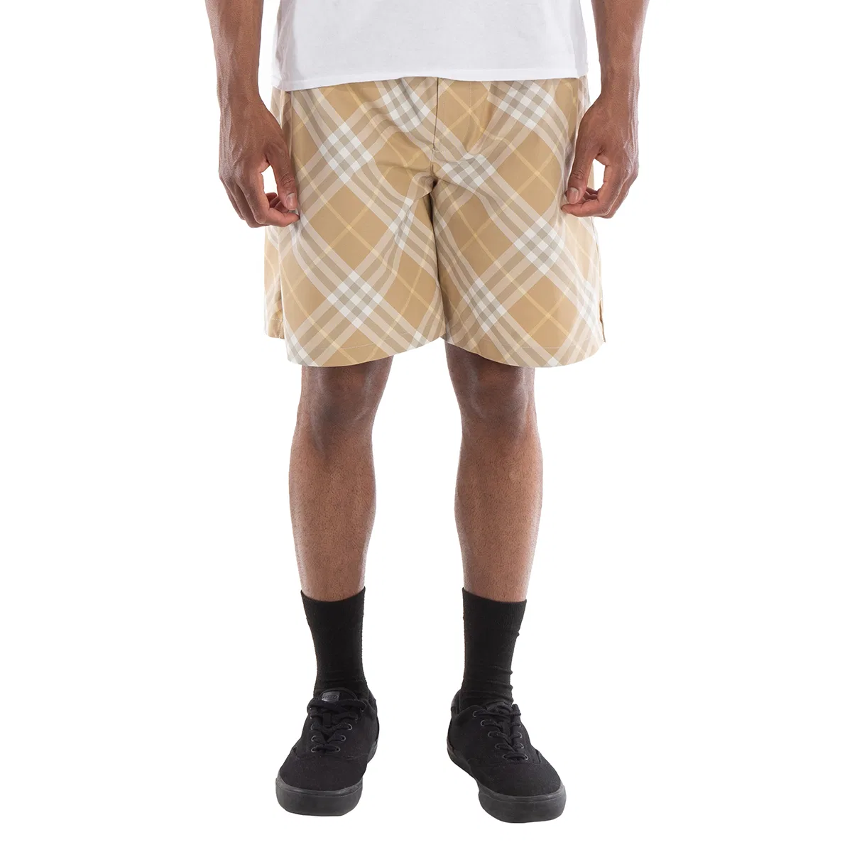 Шорты с принтом в клетку Check Pattern Belted Waist Burberry, Flax Ip Check