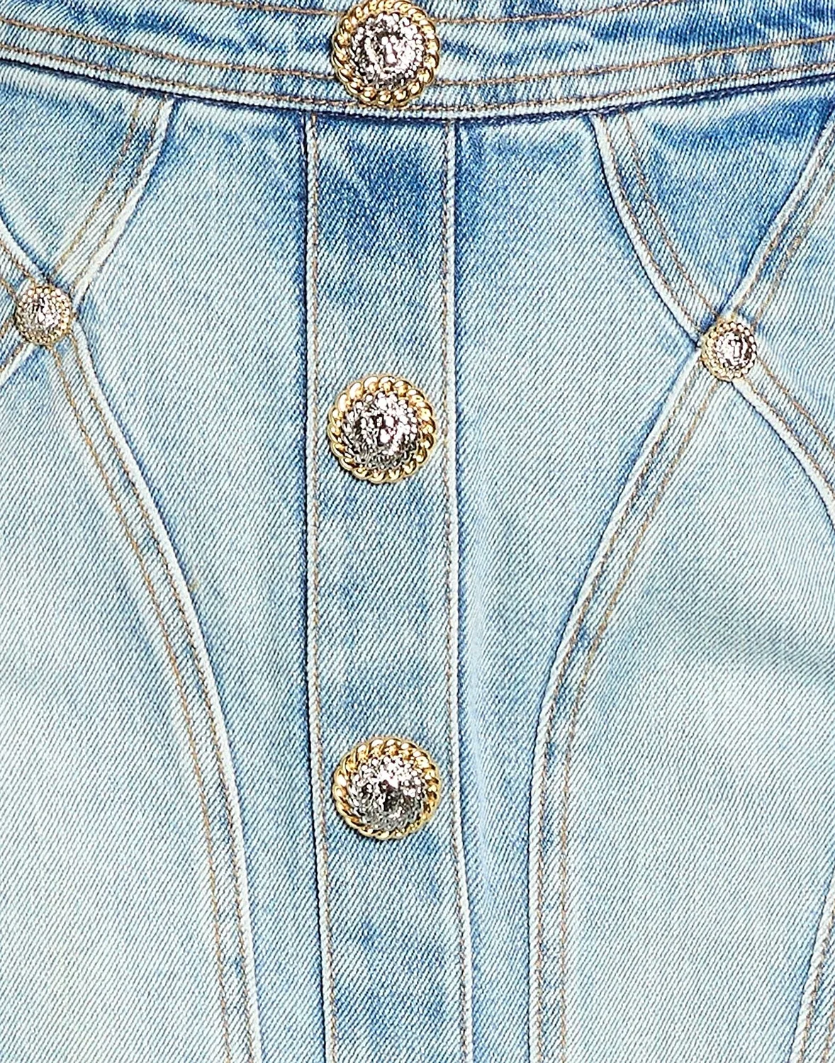 Женская юбка-карандаш джинсовая с аппликациями Balmain, синий — фото 4