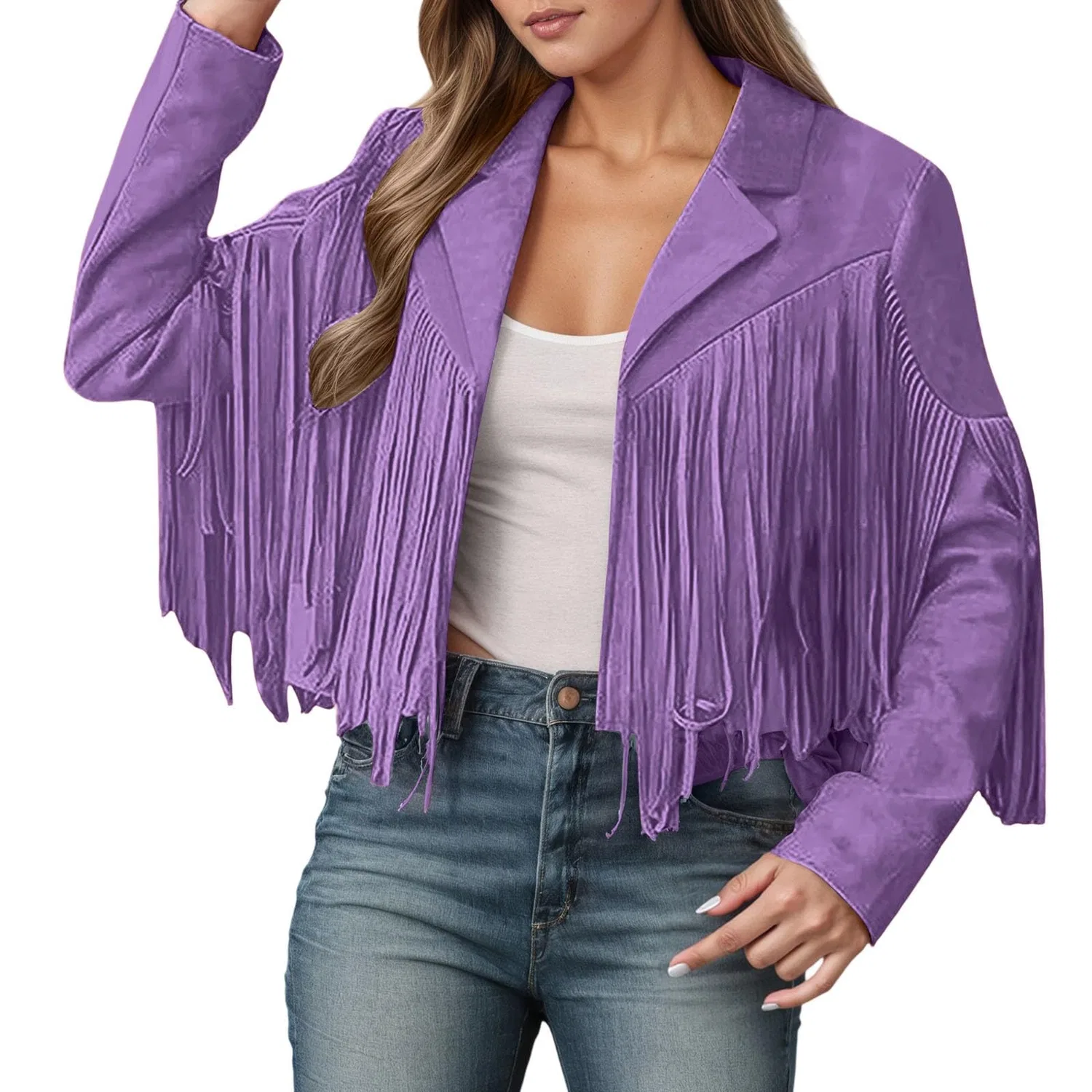 Женская куртка короткая slim fit с бахромой, Viola chiaro