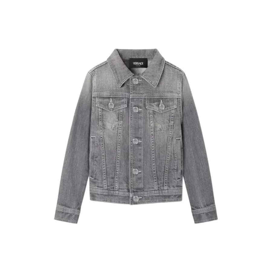 Детская джинсовая куртка с остроконечным воротником Young Versace, Grigio/Grigio