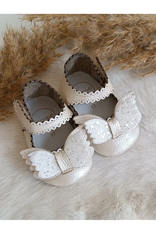 Детские ботиночки-мокасины из натуральной кожи Angel cream genuine leather baby loafer booties Hodore, Nude Color