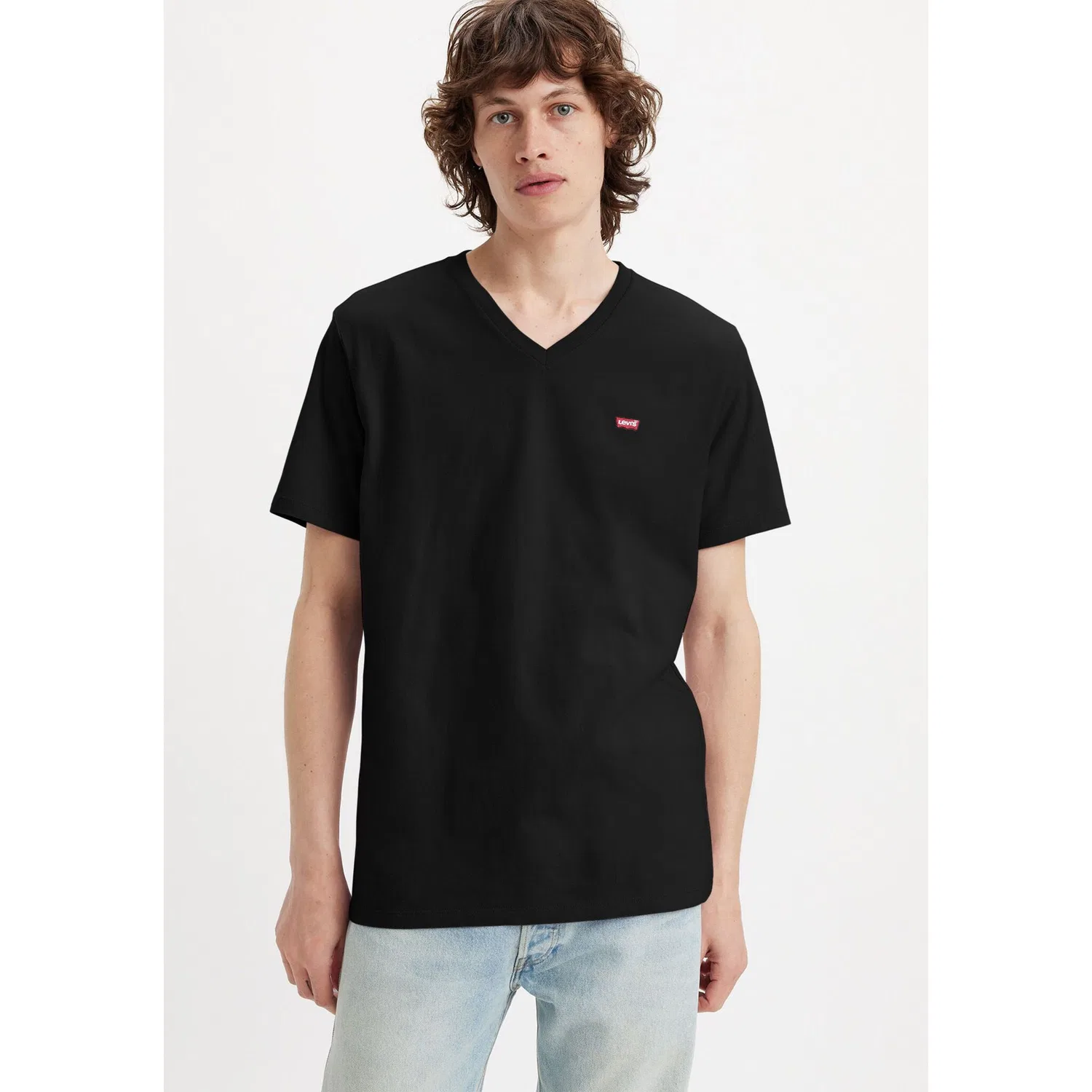 Мужская V-образная трикотажная джерси футболка с логотипом Levi's, Black — фото 2