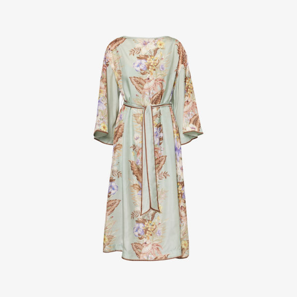 

Платье шелковое Zimmermann с поясом, зеленый