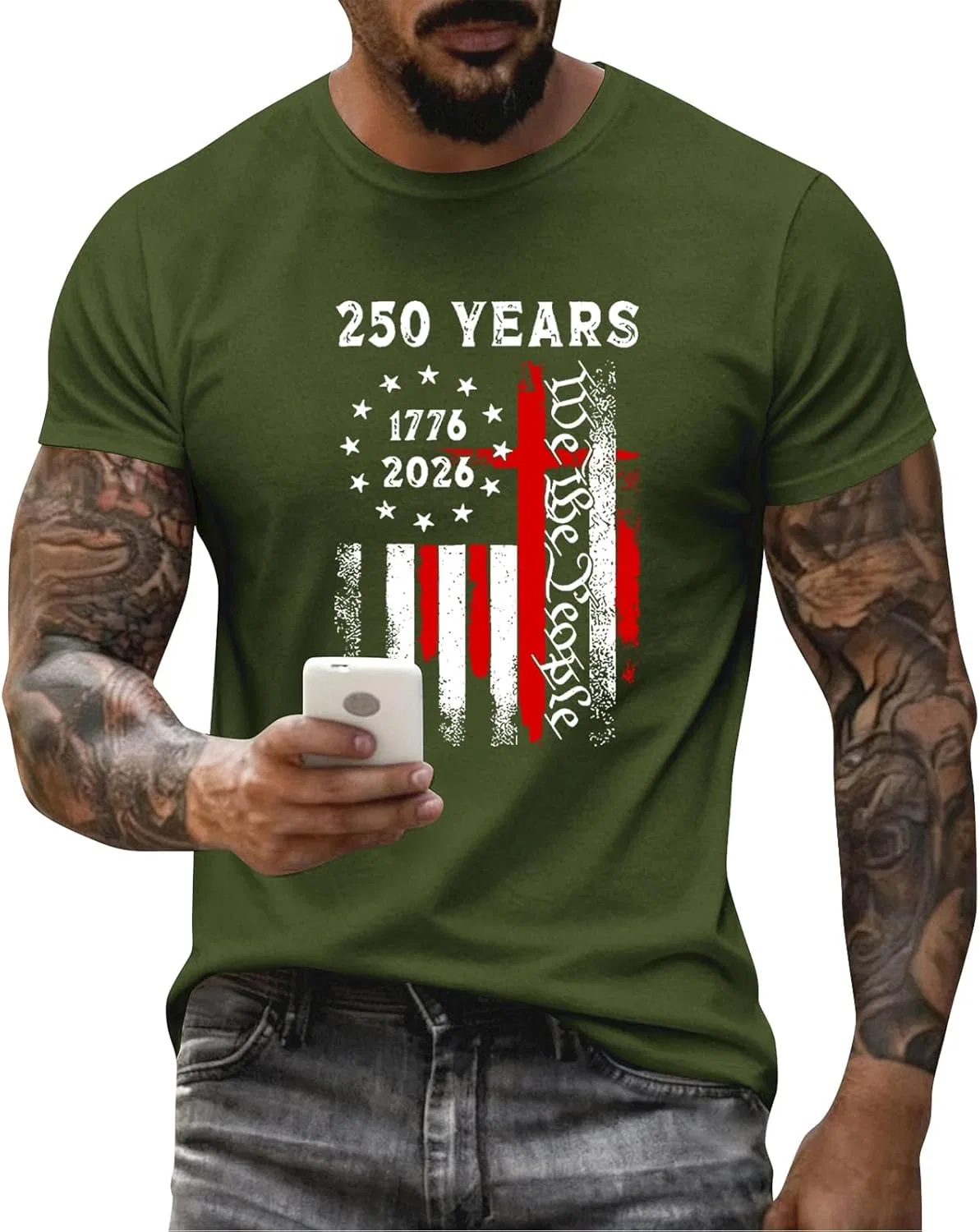 Мужская футболка с американским флагом Independence Day Tee, Army Green