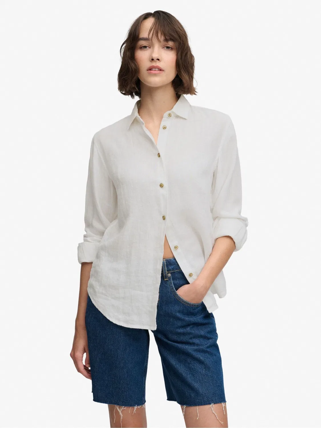 Рубашка свободного кроя, льняная Superdry Premium Linen Boyfriend, белый