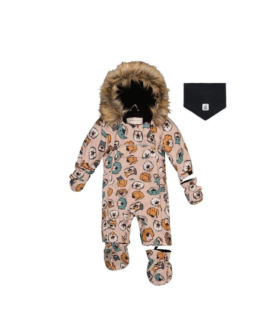 Детский комбинезон-снегокат на собачьем принте Deux par Deux, Beige Printed With Dogs