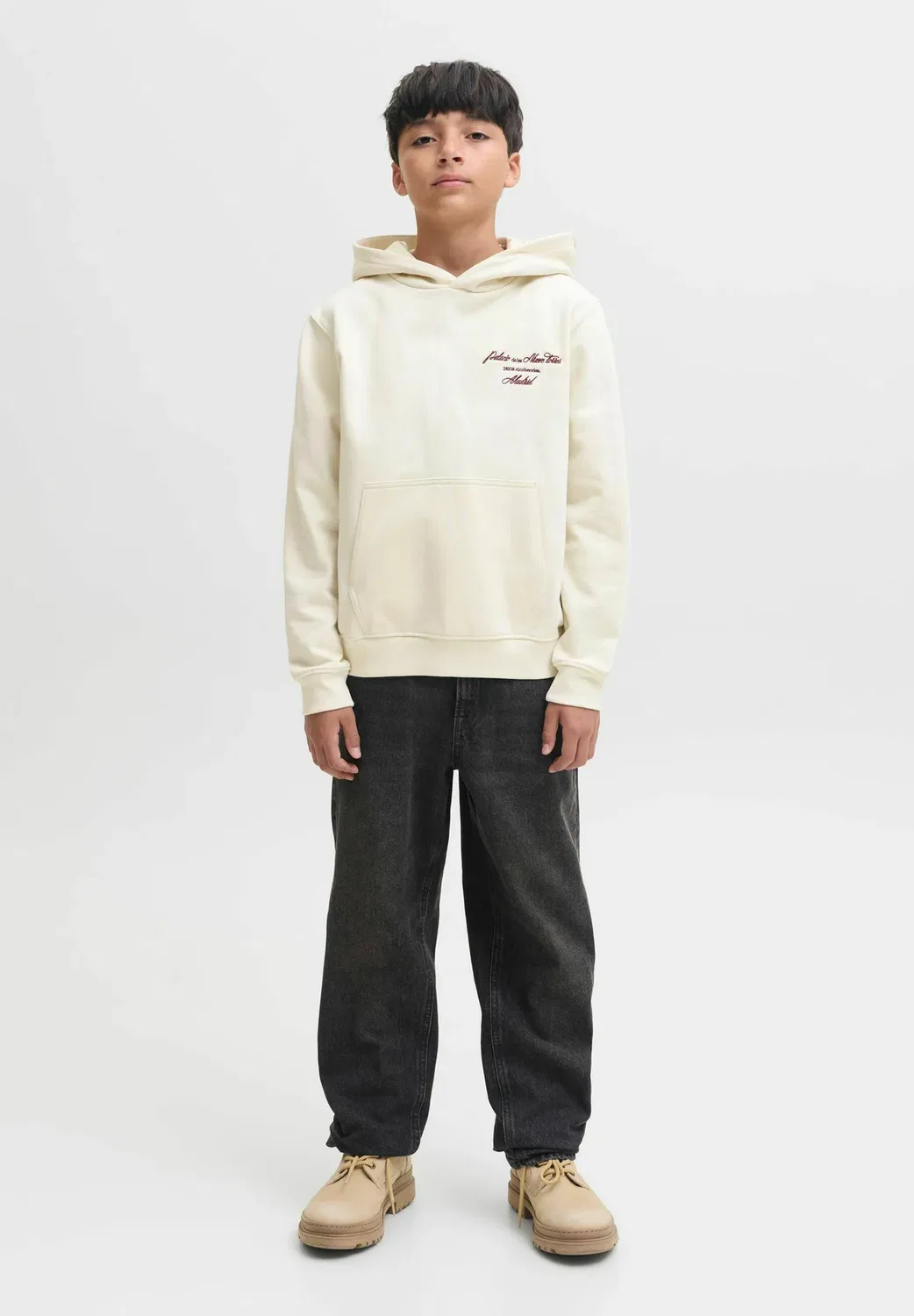 Худи с принтом на спине для мальчиков - худи Jack & Jones Junior, Antique White