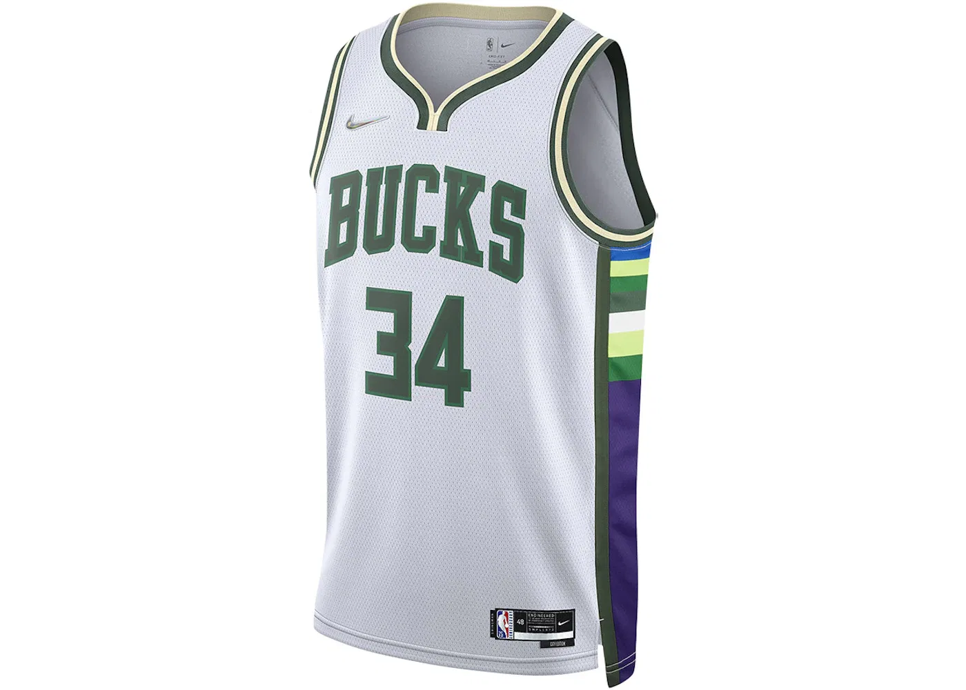 Мужская джерси Nike NBA Milwaukee Bucks City Edition Giannis Antetokounmpo 34 Dri-FIT Swingman Jersey, White