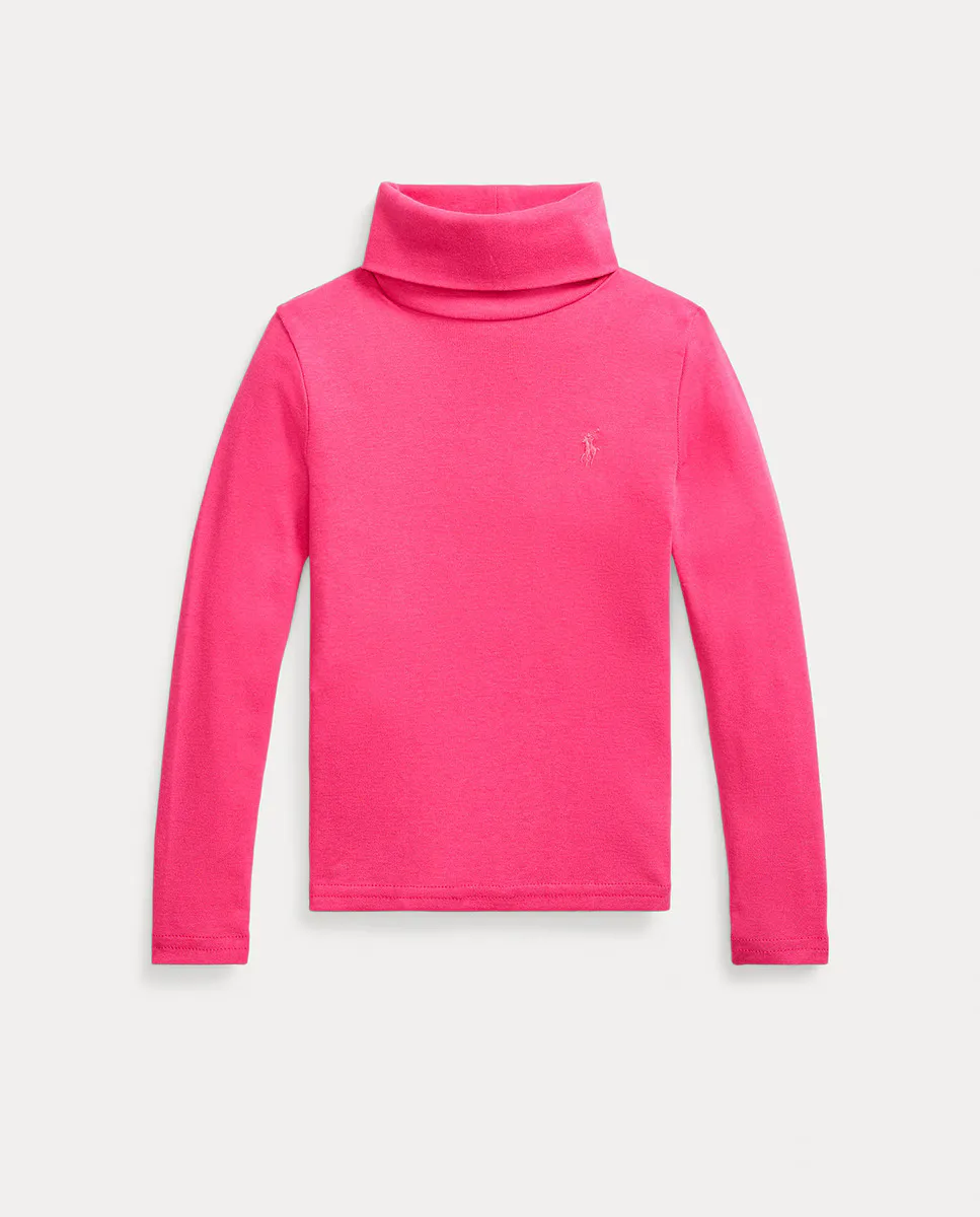 

Розовая футболка с высоким воротником для девочки Polo Ralph Lauren