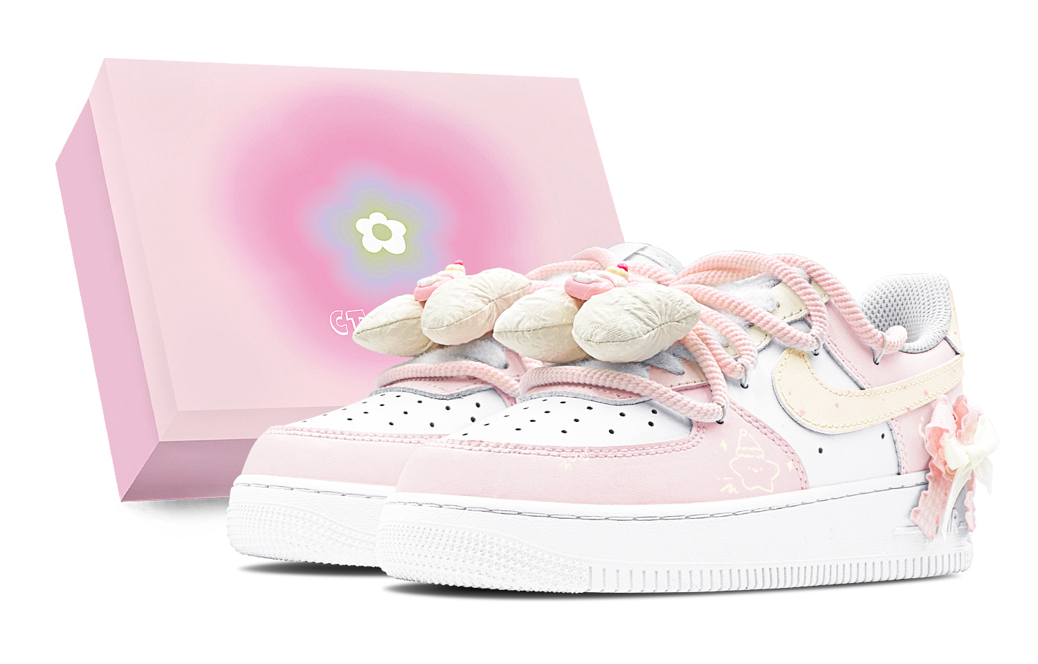 

Кроссовки Nike Air Force 1 противоскользящие износостойкие низкие для скейтбординга детские бело-розово-желтые подростковые