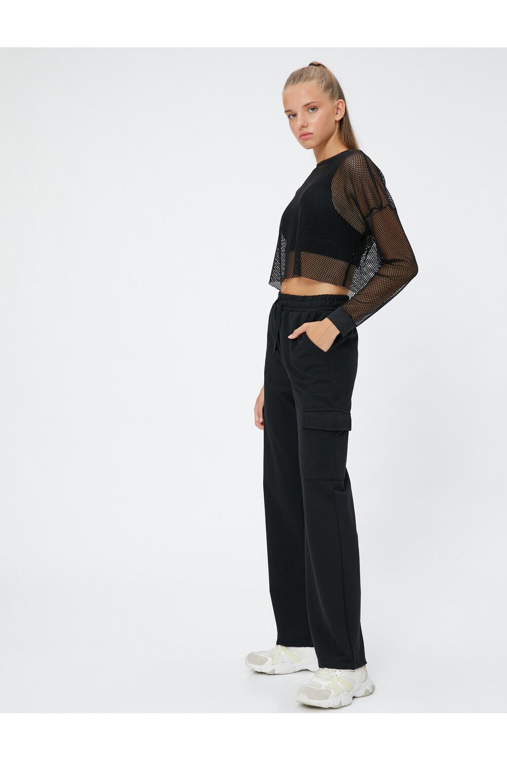 

Спортивные брюки с кружевной талией, грузовым карманом, прямые брюки Koton, черный