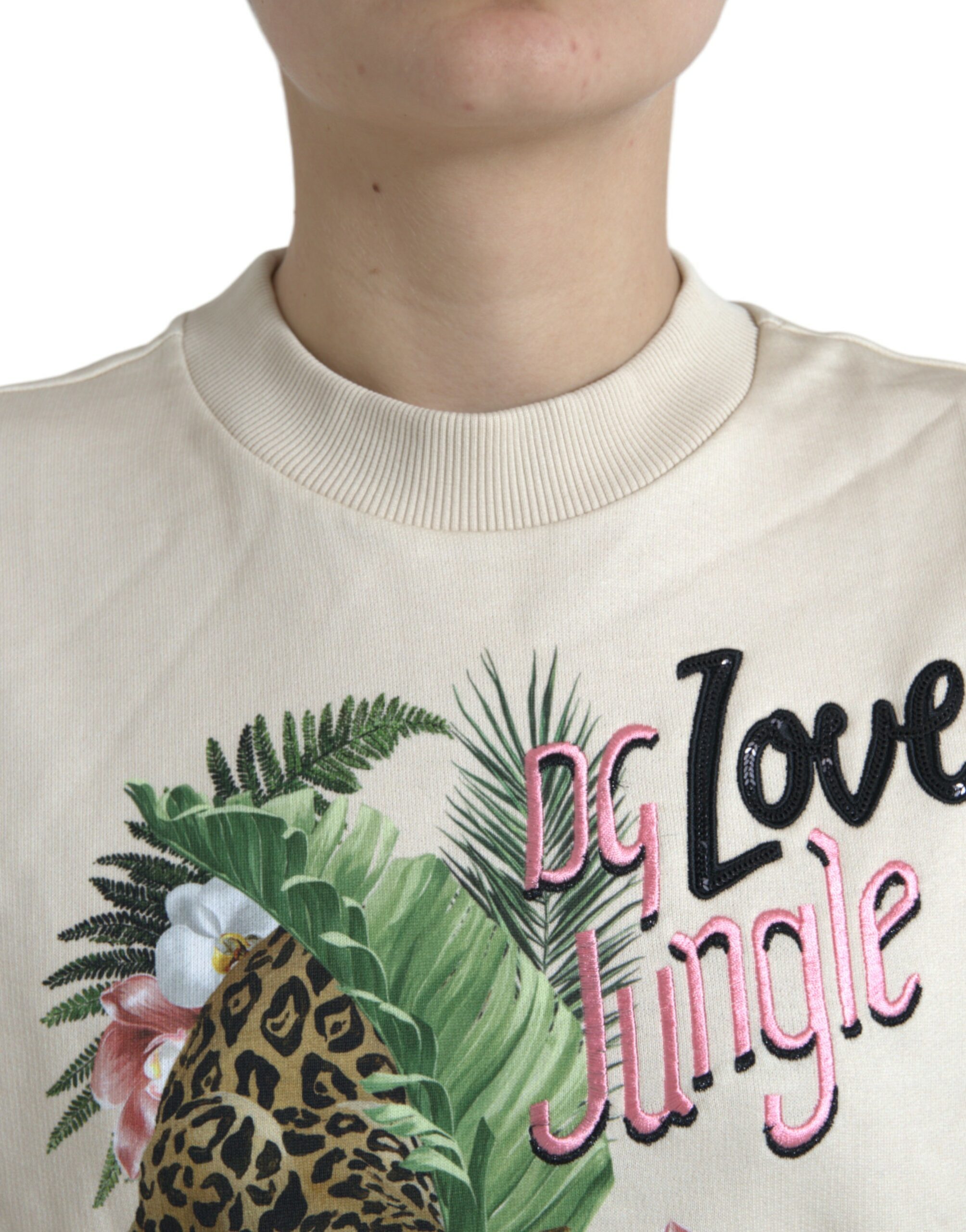 Элегантный свитер с круглым вырезом и принтом «Джунгли» Dolce & Gabbana, бежевый — фото 4