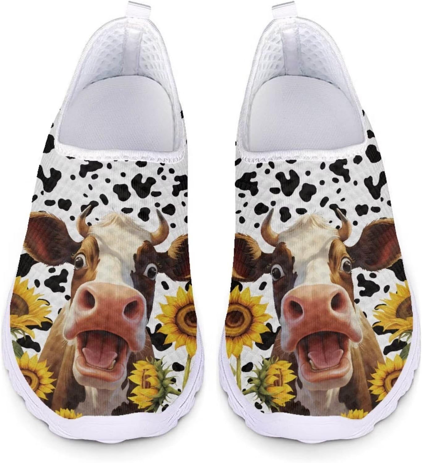 

Кроссовки Belidome для женщин и мужчин, водонепроницаемые слипоны для ходьбы, бега и походов, спортивные, дышащие, легкие, Sunflower Cow Print
