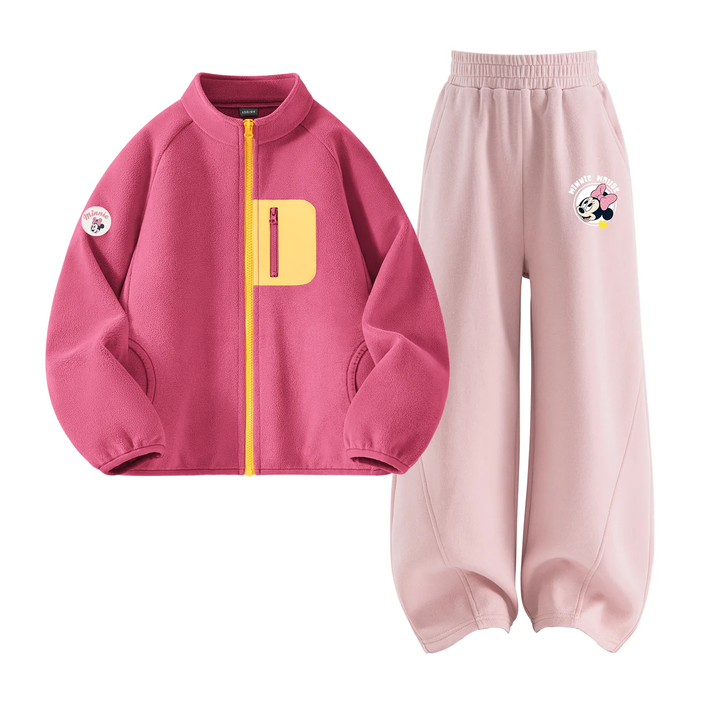 Детский спортивный костюм с воротником-стойкой на флисе Disney, Dini Middle Round Hook-and-Loop K Rose Red+Di Dui K Lotus Pink