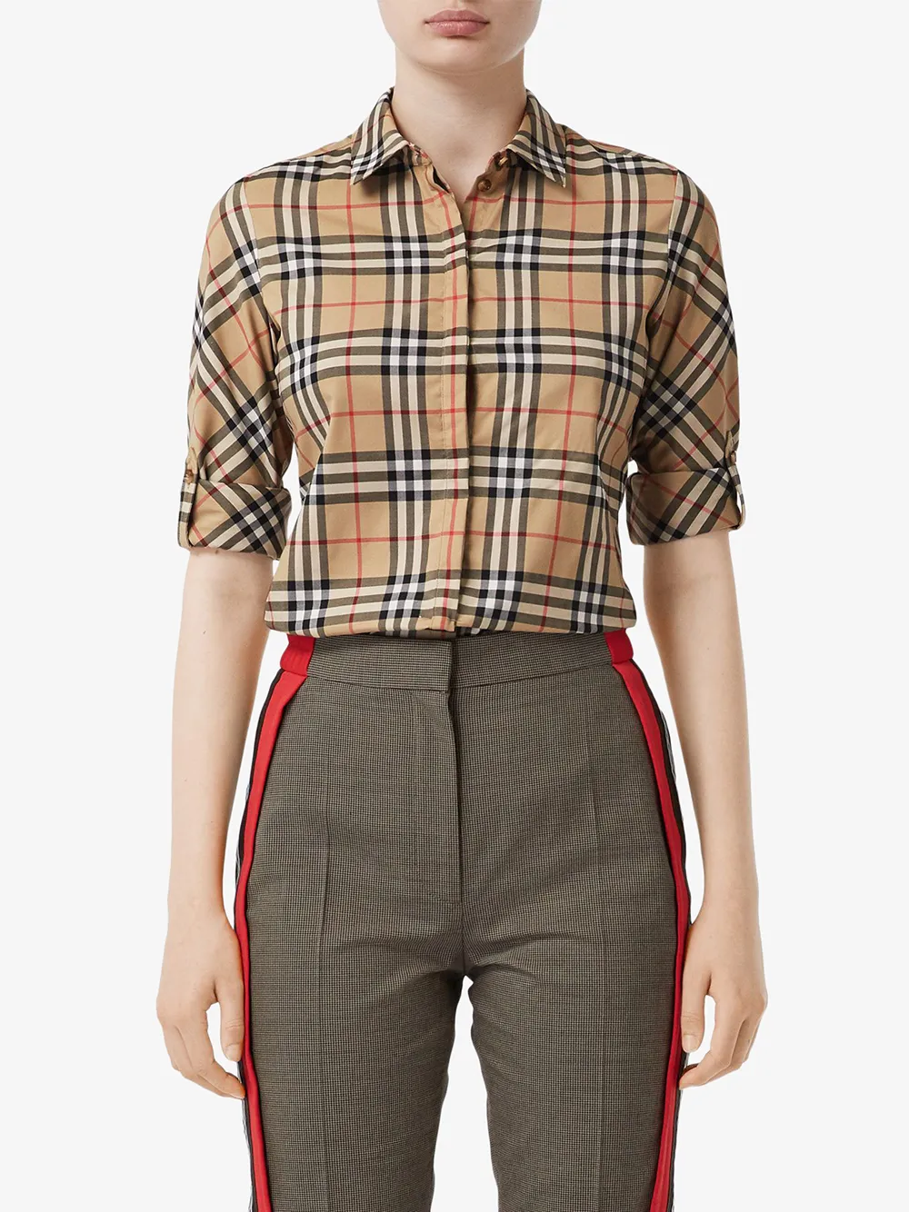 Рубашка Burberry Vintage Check, хлопок с эластаном, коричневый — фото 3