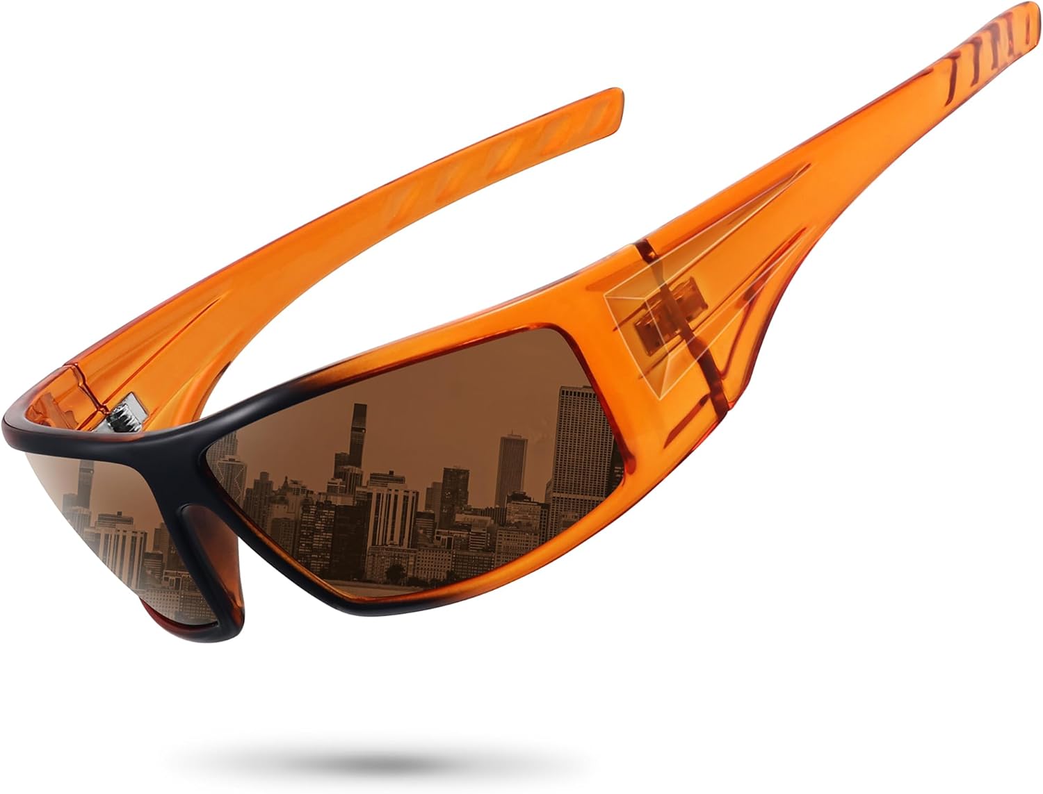 

Поляризованные спортивные солнцезащитные очки для мужчин и женщин, небьющаяся оправа, для велоспорта, рыбалки, обтекаемая форма, защита от УФ-излучения UV400 Ofwin, 1-orange Black Frame/Brown Lens
