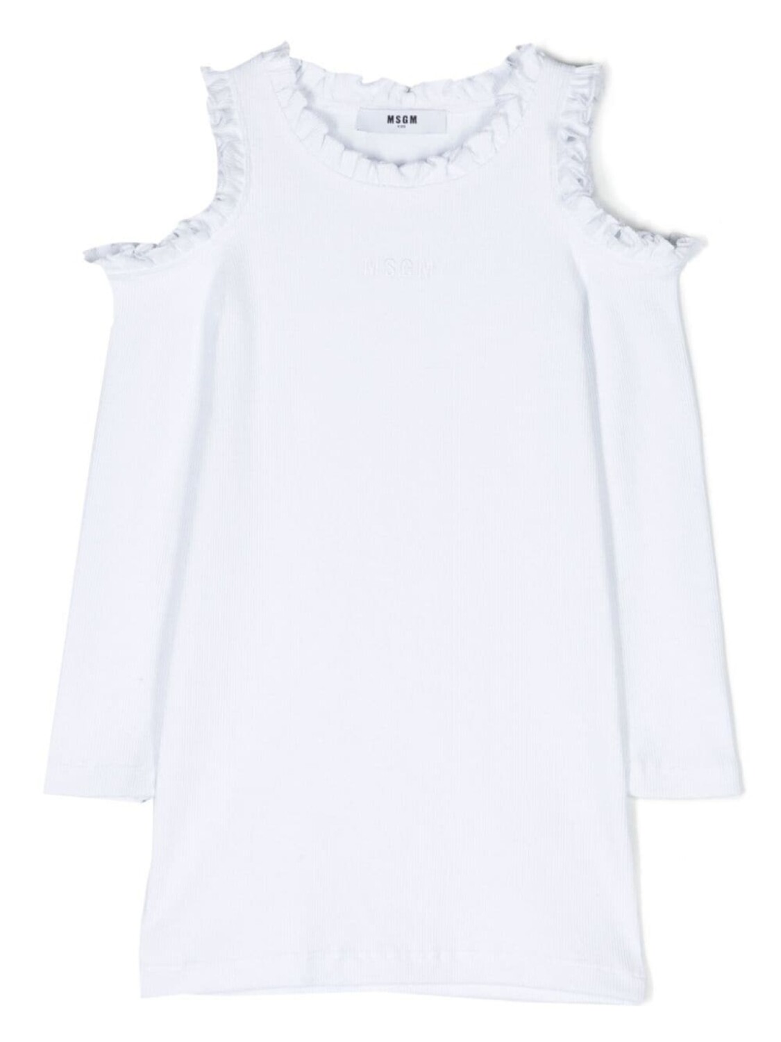 

MSGM Kids футболка с открытыми плечами и оборками, белый