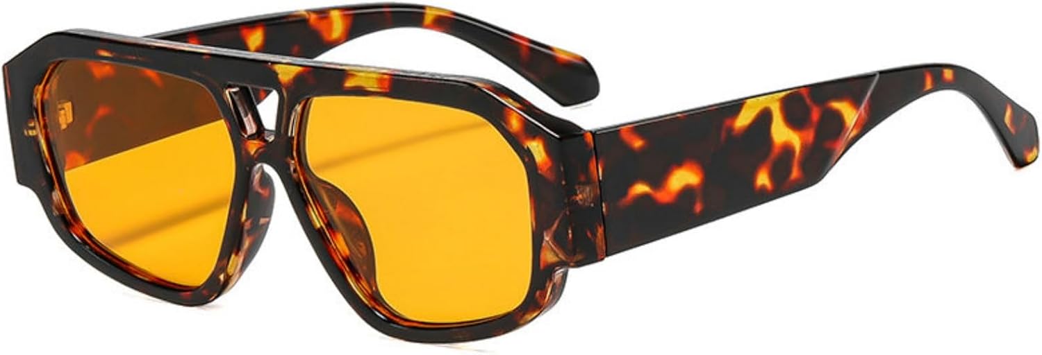

Солнцезащитные очки COTIA Retro с двойной перемычкой, квадратной формы, для женщин и мужчин, модные очки-пилот, многоугольные солнцезащитные очки для активного отдыха и путешествий, Leopard Orange