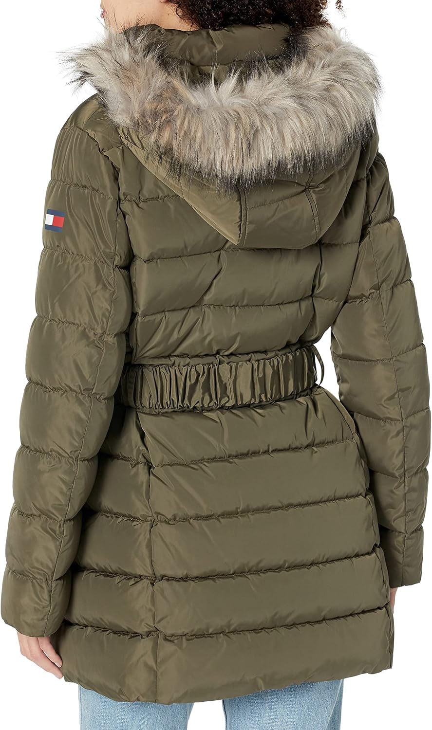 Женская меховая длинная стеганая куртка с капюшоном и поясом от Tommy Hilfiger, Juniper — фото 2