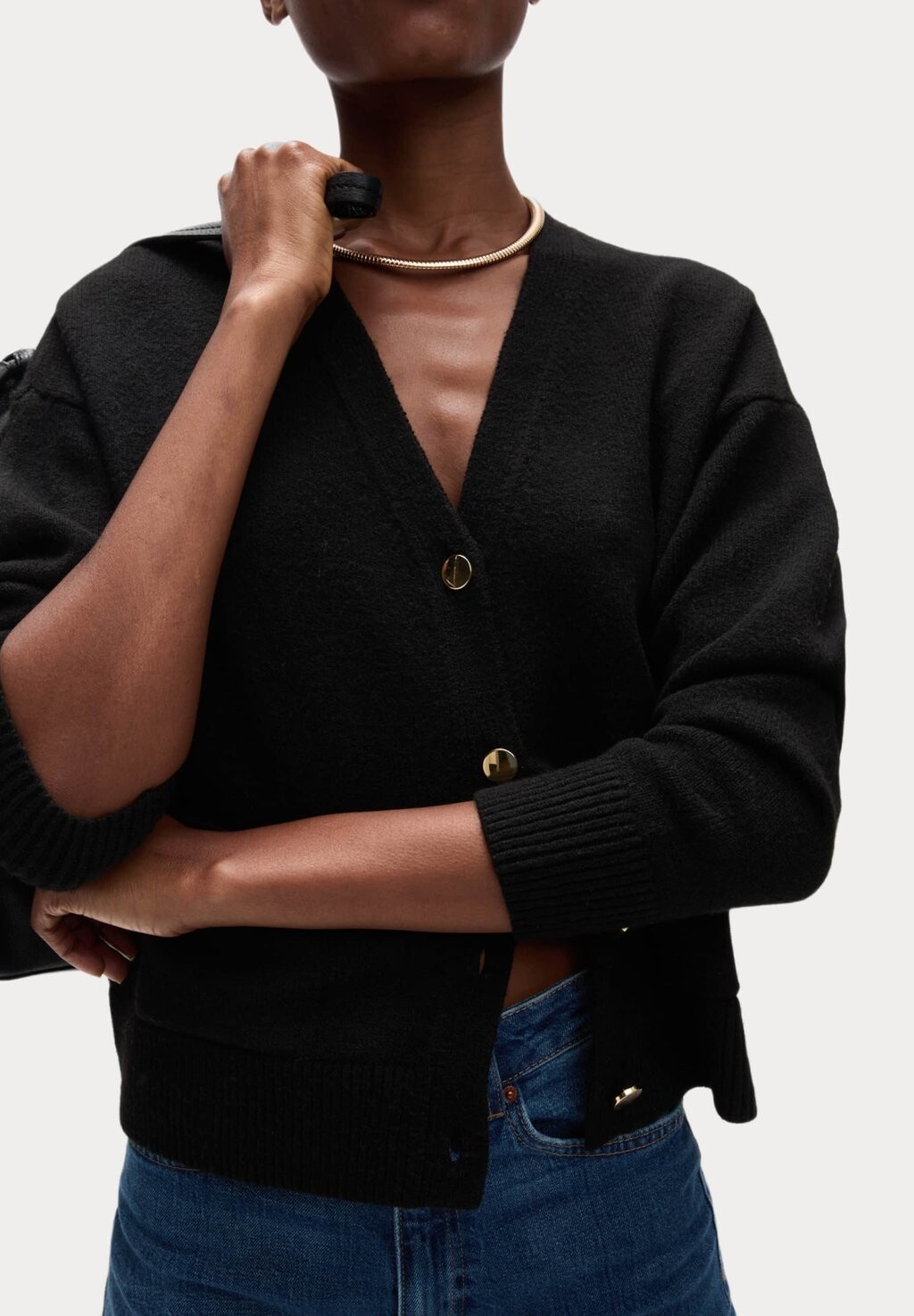 

Кардиган V-NECK BUTTON FRONT RELAXED Marks & Spencer, черный