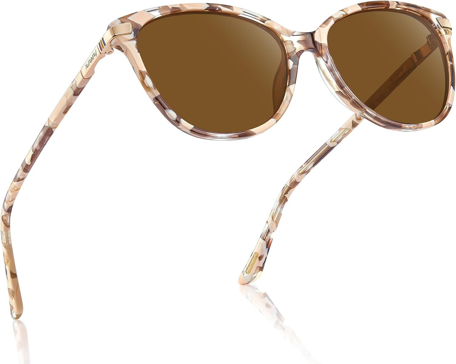 

Женские солнцезащитные очки AVAWAY «кошачий глаз» с поляризацией - стильная оправа из ацетата с защитой от УФ-излучения UV400 для вождения, путешествий и летних прогулок, A8: Champagne Tortoise + Brown Lens