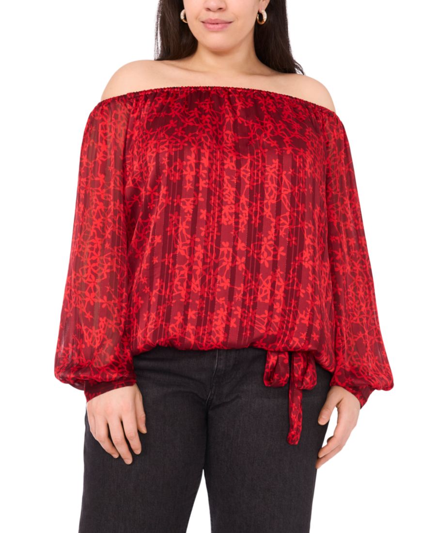 

Топ большого размера с открытыми плечами и принтом Vince Camuto, Crimson