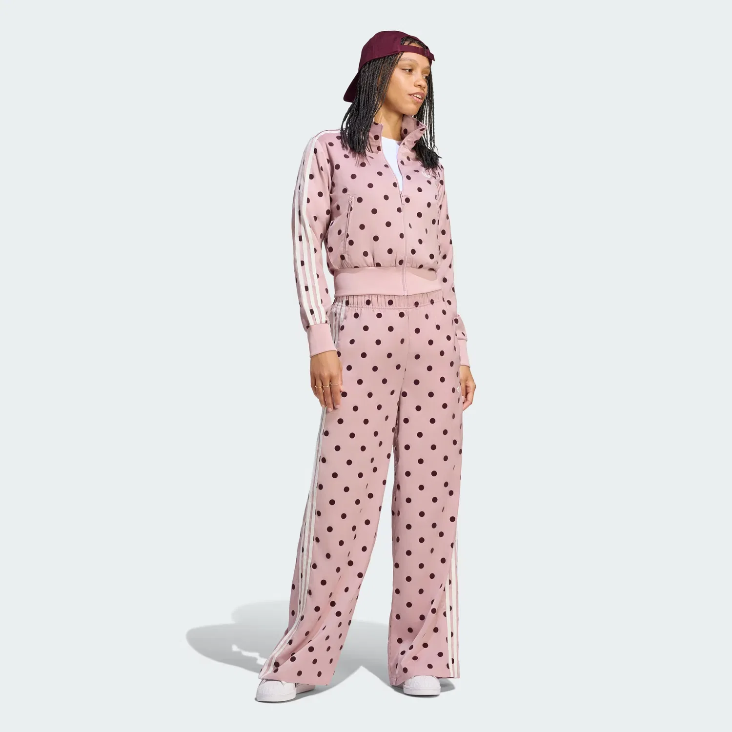 Женская спортивная куртка на молнии из атласа в горошек Satin Polka Dots TT Track Top Adidas Originals, Dual Lilac — фото 3