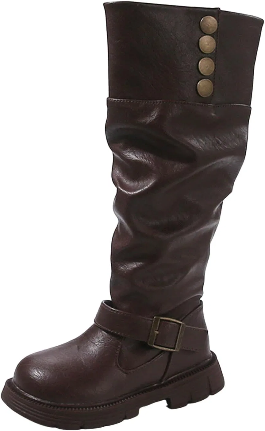 Детские сапоги для девочек с ремешком и пряжкой Slouch Boots, Brown