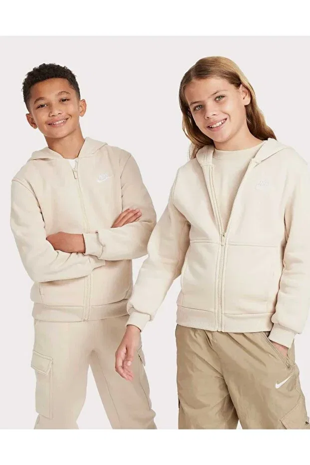 Детское худи с капюшоном из флиса для девочек Club fleece Nike, Beige