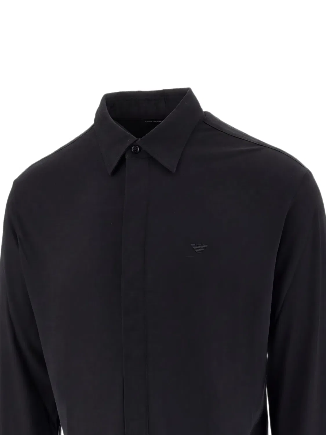 Шерстяная рубашка с вышитым логотипом Emporio Armani, черный — фото 2