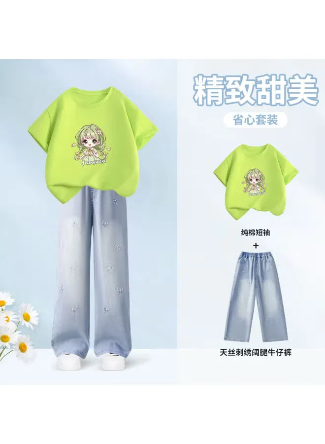 Комплект детский с принтом мультяшным Jeanswest, зеленый — фото 2