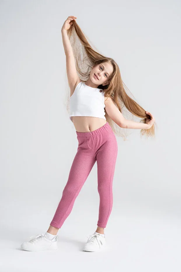 Детские леггинсы для девочек с принтом Comfortable to wear girls' leggings denim burgundy striped pattern Leggfly, Cherry