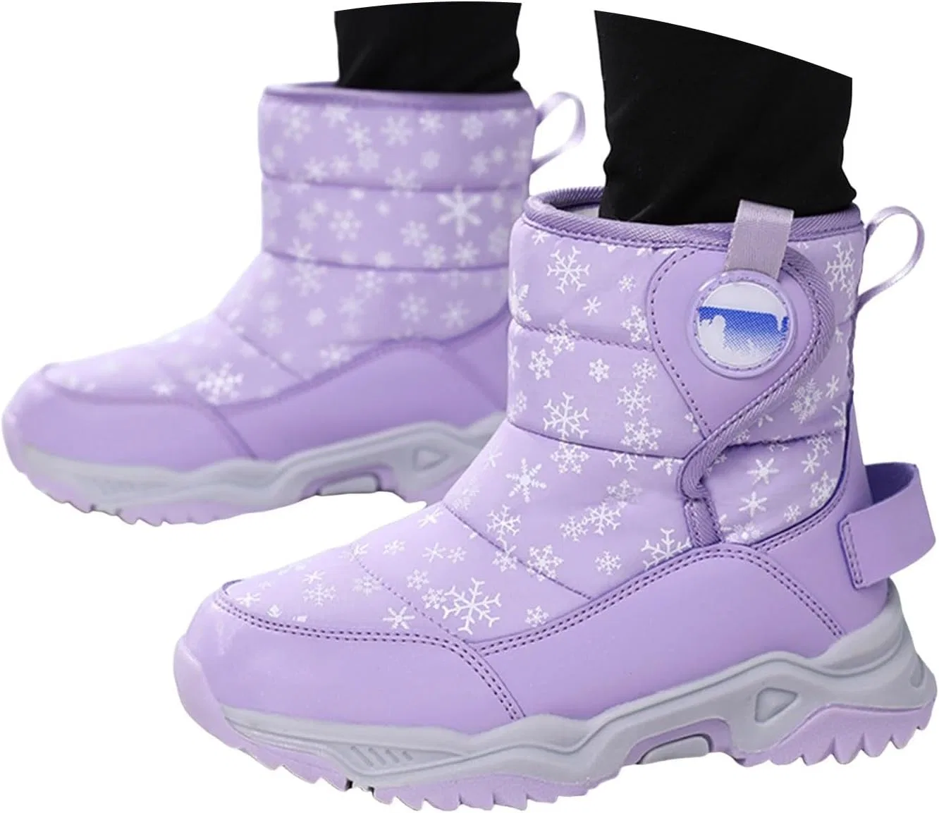 Детские зимние сапоги для девочек с принтом, модель Girls Mid-Calf Winter Snow Boots, Purple