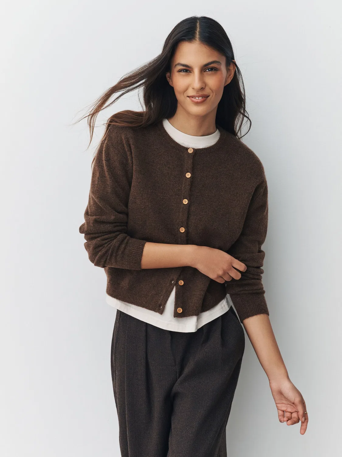 Кардиган с круглым вырезом, вязаный, Chocolate Brown Next