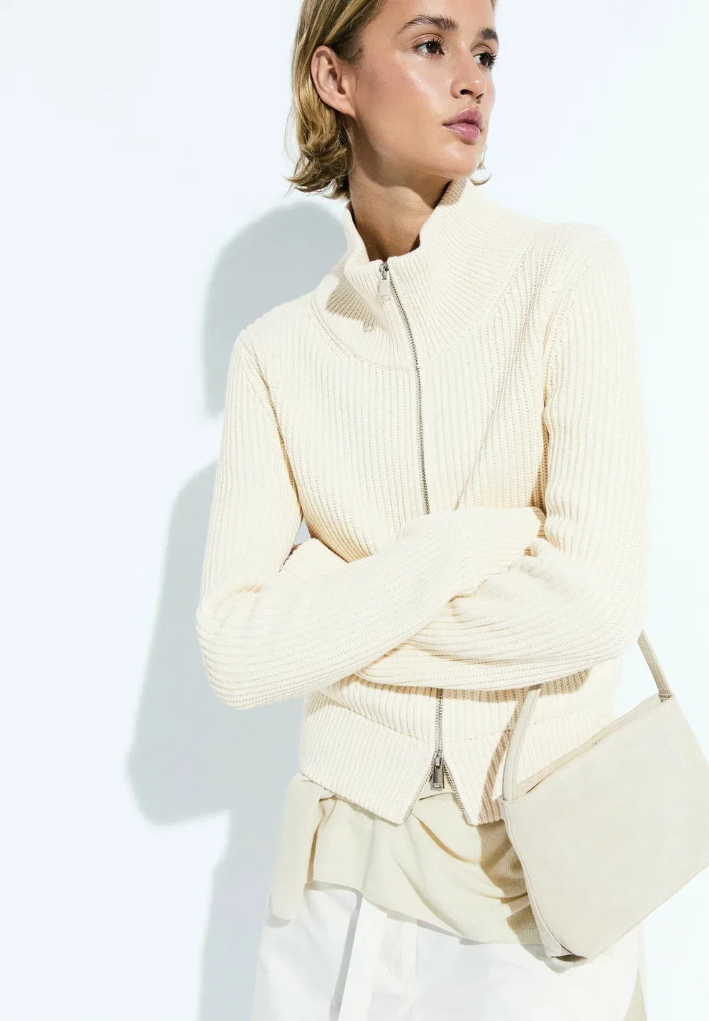 Кардиган из 100% хлопка, изнаночной вязки Massimo Dutti, White — фото 2