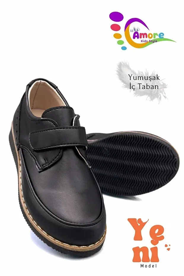 Детские туфли для мальчиков с липучкой Classic Model Matte Black Moda Anna, Matte Black — фото 3