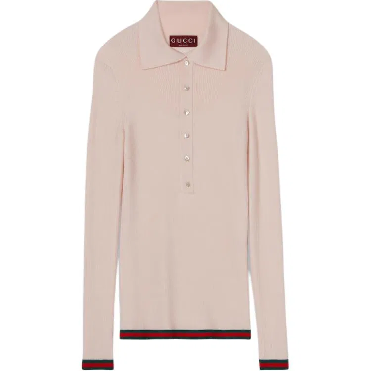 Женский поло с длинным рукавом из рибаны GUCCI, Light Pink